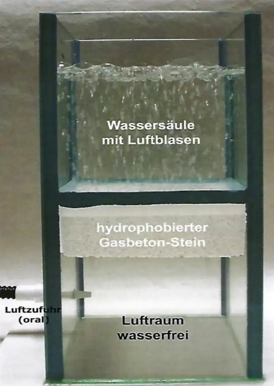 Demonstration der Offenporigkeit nach der Hydrophobierungsmethode